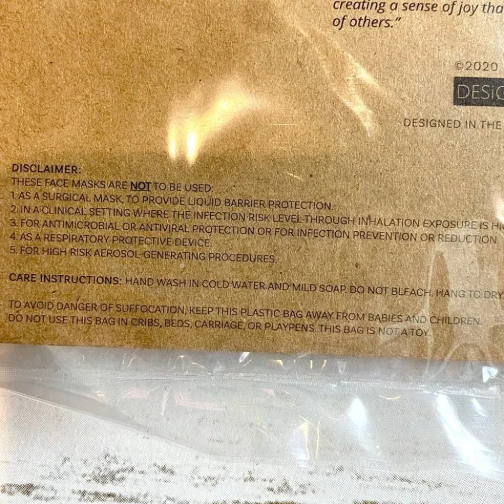 NEW SET OF 2 - Rae Dunn - FACE MASKS - Set of 2 - Adjustable - Smile & Be Kind